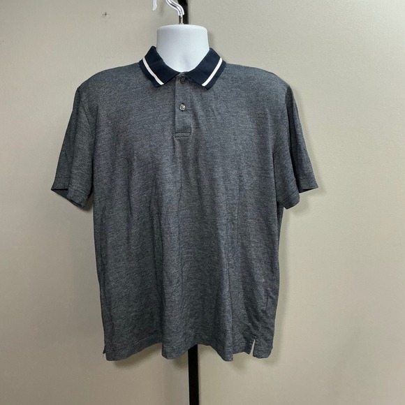 Van Heusen Other - Van Heusen Mens Large‎ Polo Shirt Navy Blue White Striped Collar Regular Fit